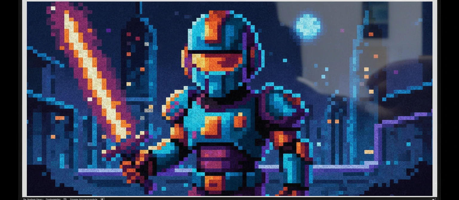 Pixel art character created with square brushes
