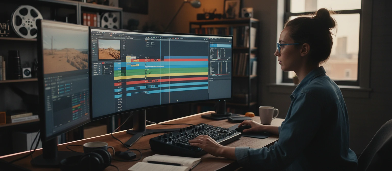 Professional video editor at work
