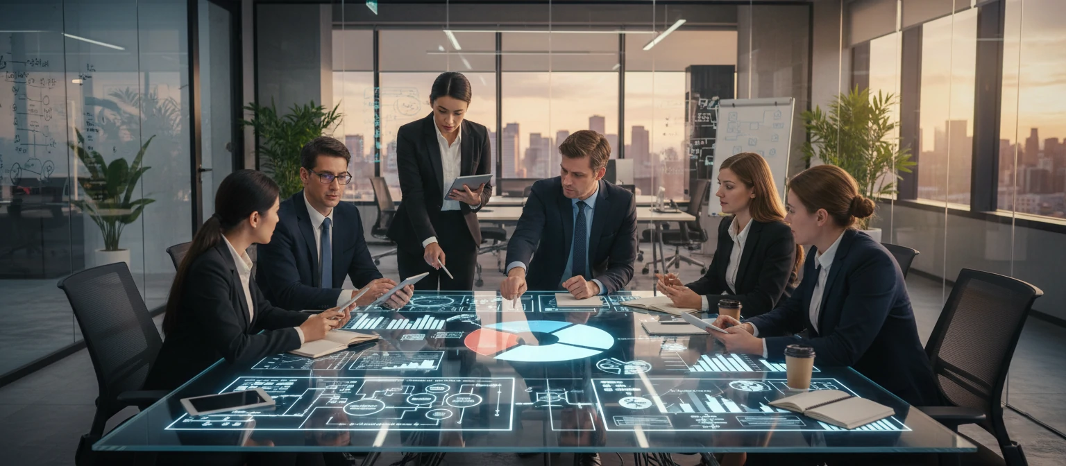 Professionals with diverse skills working on various business tasks