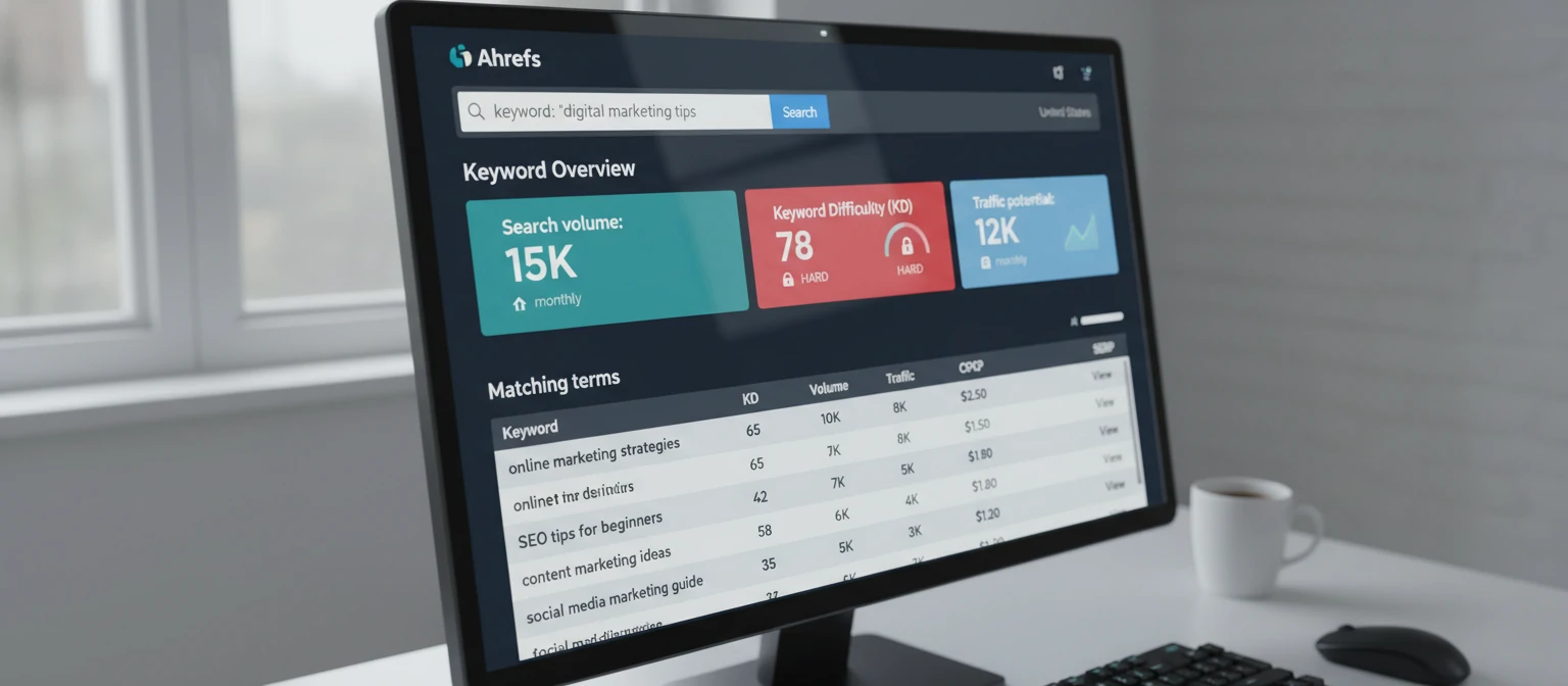 Screenshot of Ahrefs Keywords Explorer showing search volume and difficulty