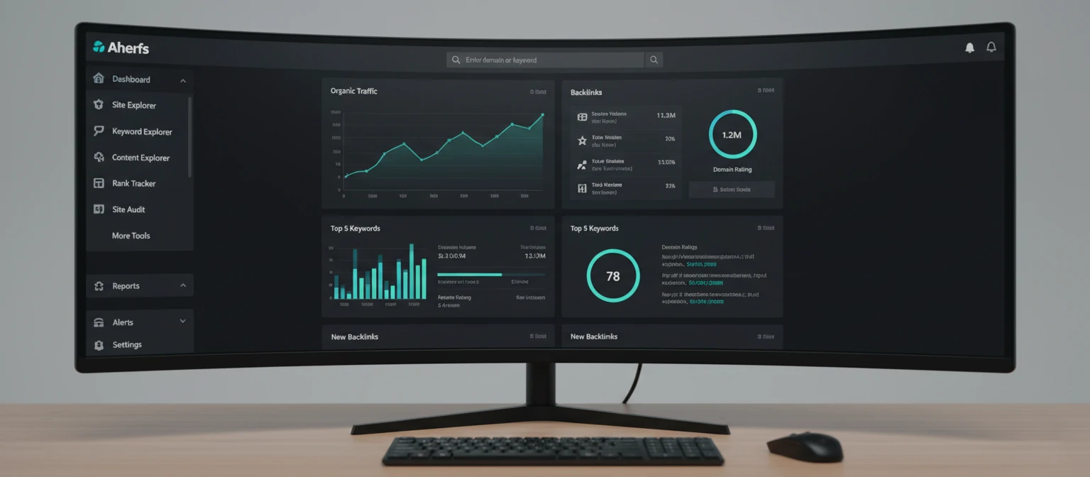 Screenshot of Ahrefs' comprehensive dashboard with multiple tool options