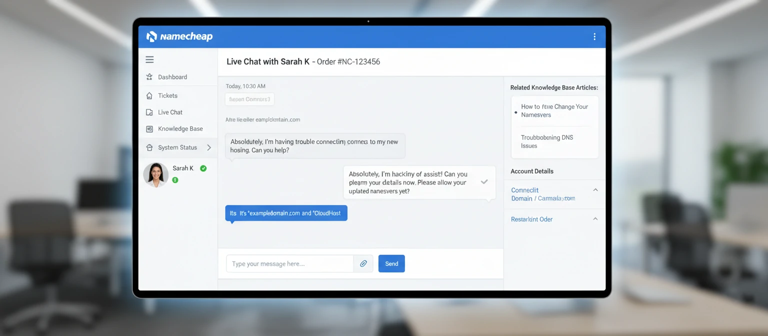 Screenshot of Namecheap's support dashboard or chat interface