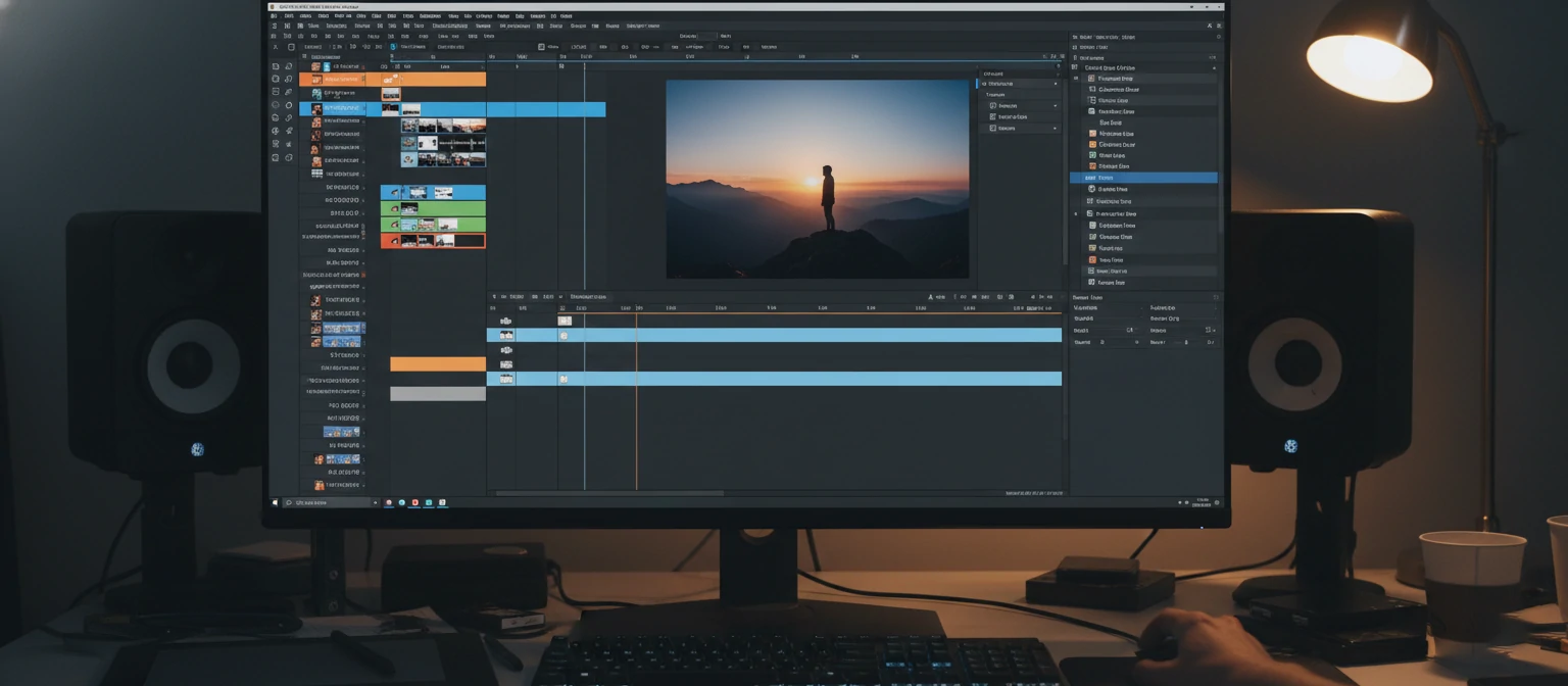 Screenshot of popular video editing software showing timeline and effects panels