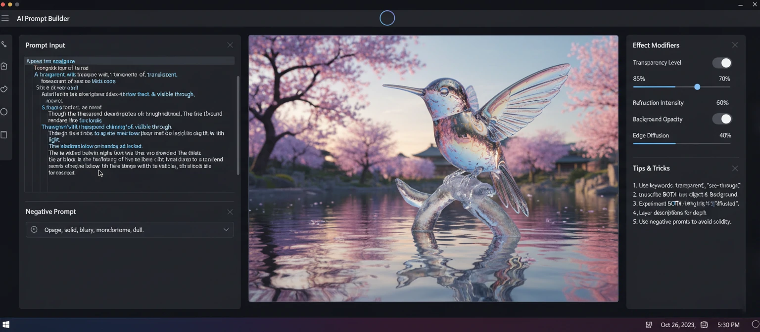 Screenshot showing how to craft effective AI prompts for see-through effects