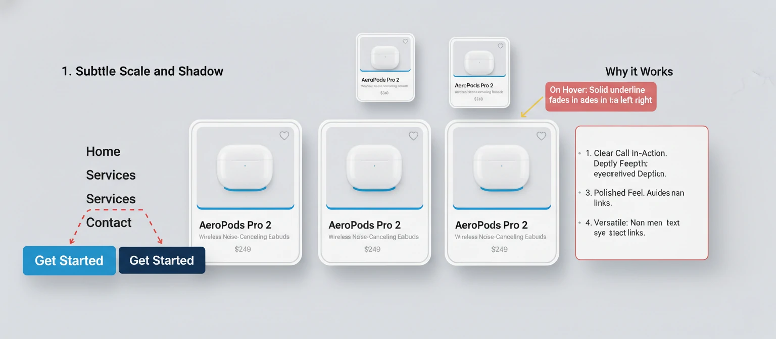 Screenshots from popular websites (e.g., Apple, Google, or design portfolios) showing effective hover implementations