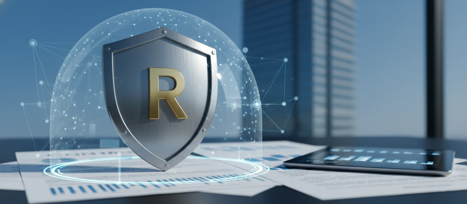 Shield icon protecting business documents and interests