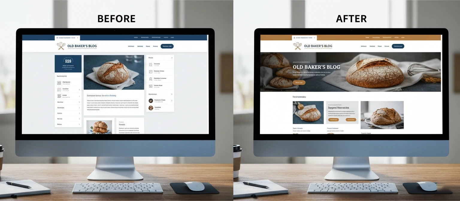 Side-by-side comparison of website before and after custom development
