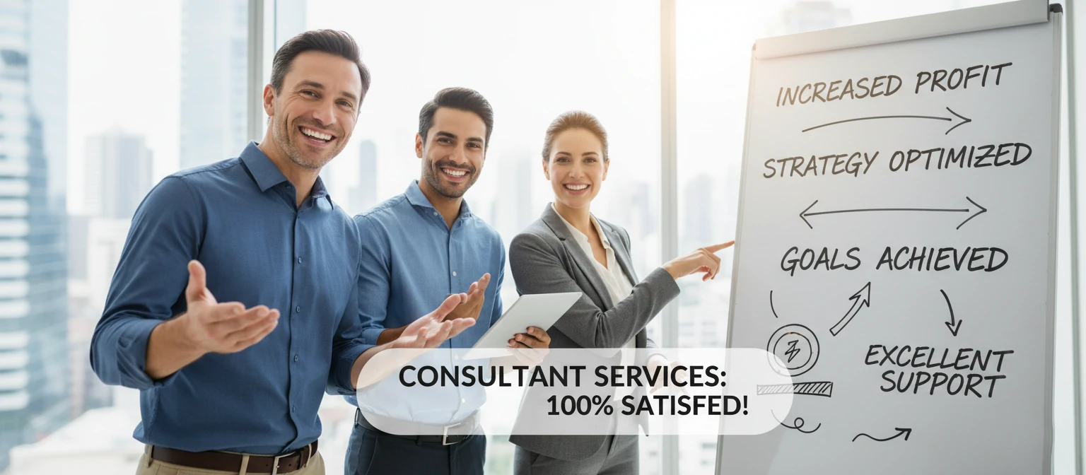 Smiling clients giving testimonials