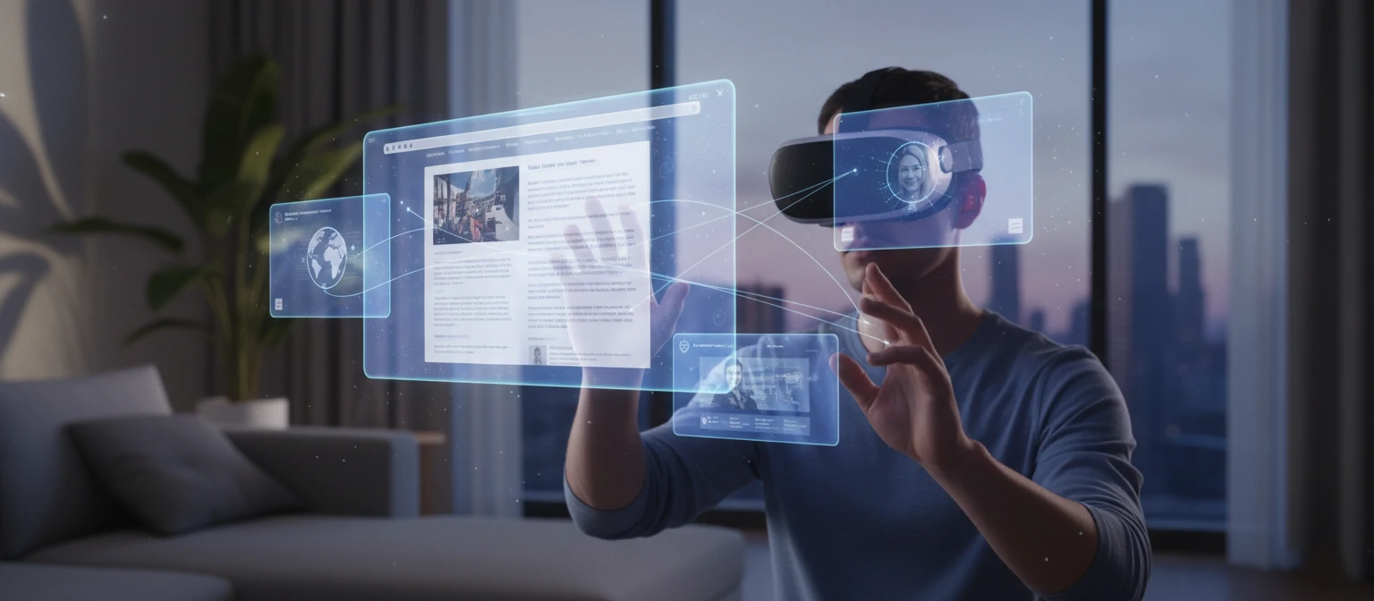 Spatial interface of Vision Pro showing floating windows