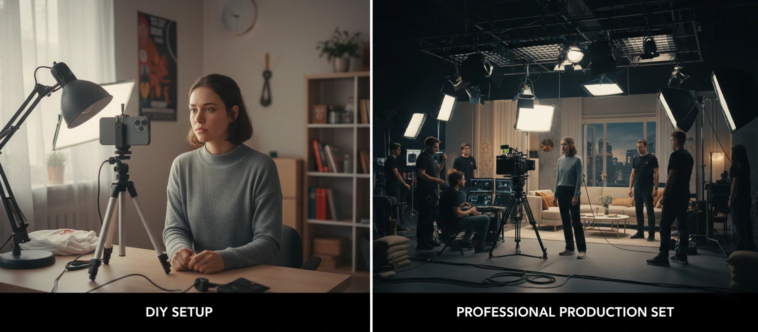 Split image comparing DIY setup