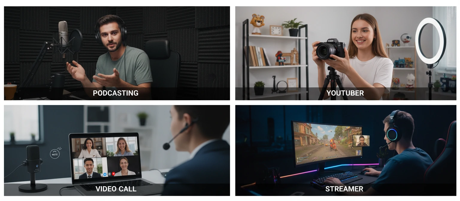 Split image showing different recording scenarios