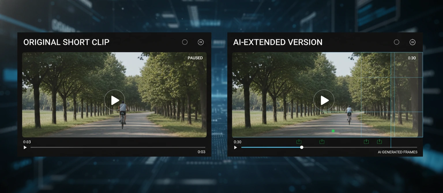 Split-screen demonstration of AI generative extend feature