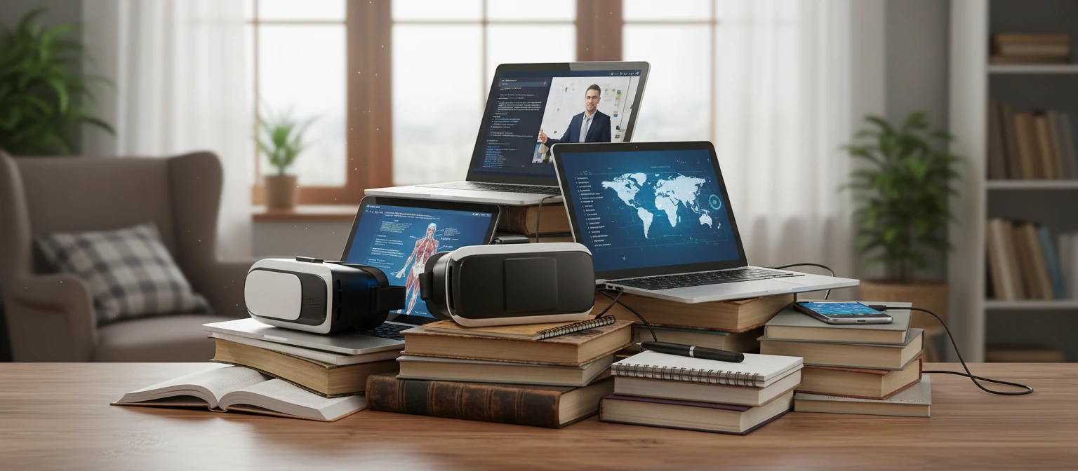 Stack of books and screens