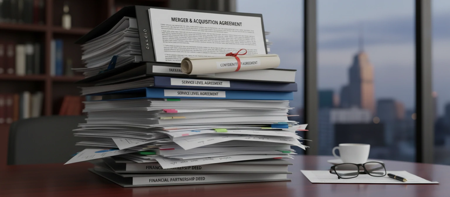 Stack of different business contract documents