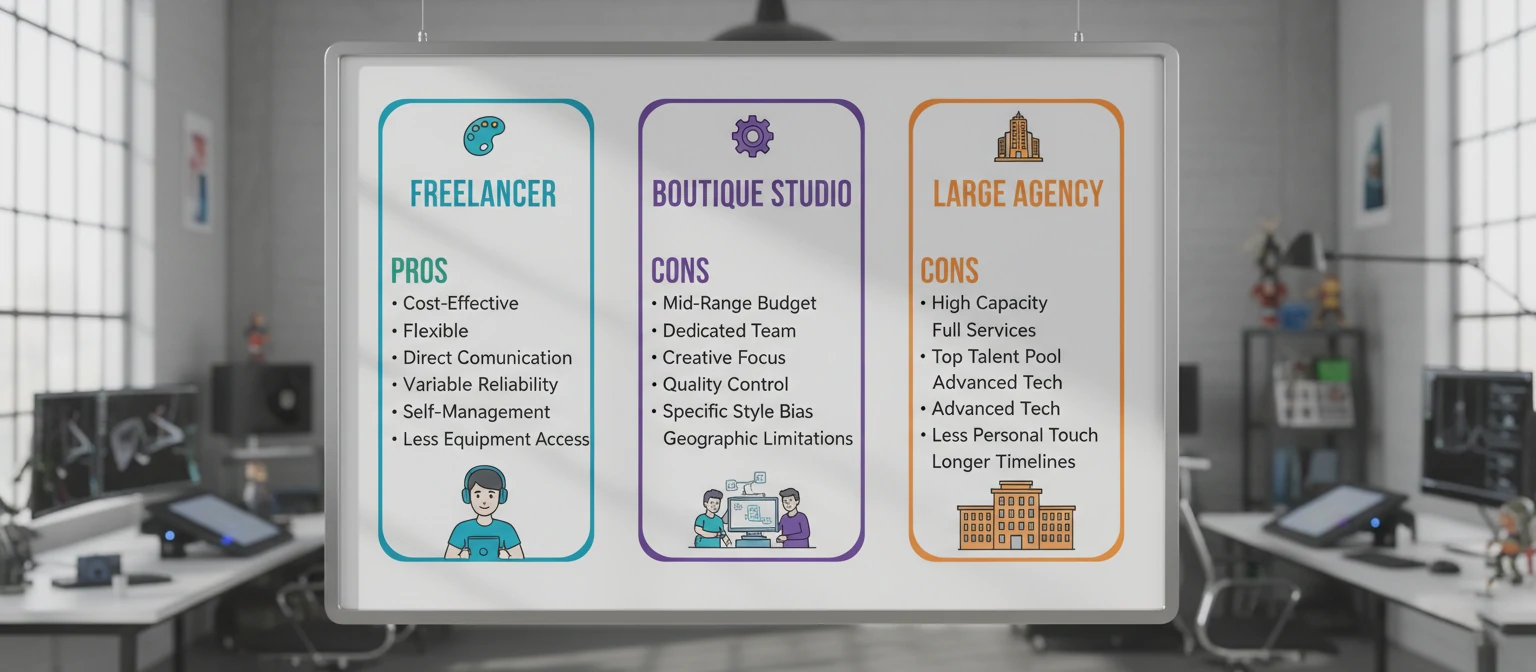 Studio comparison chart showing different types of animation providers