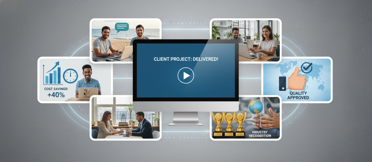 Success collage of outsourcing video editing