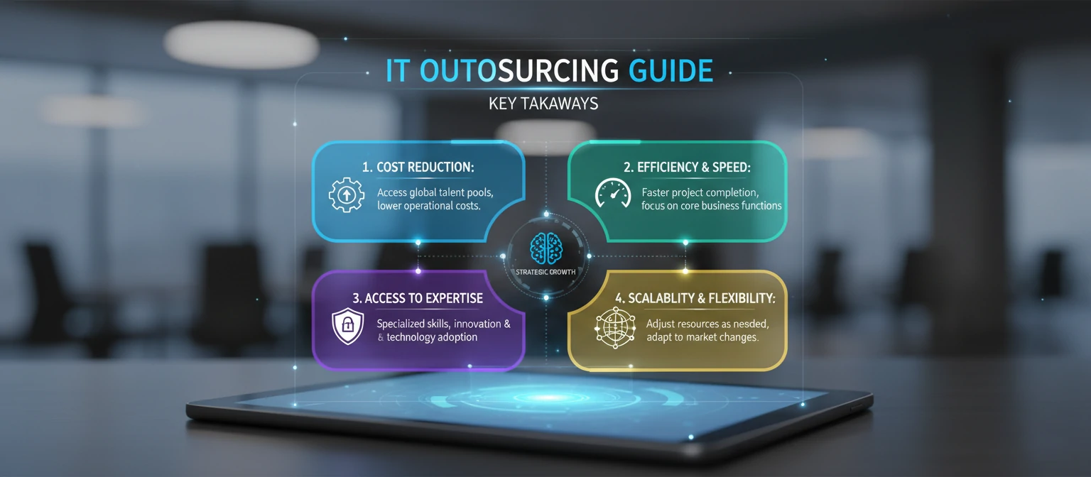 Summary graphic highlighting key takeaways from the IT outsourcing guide