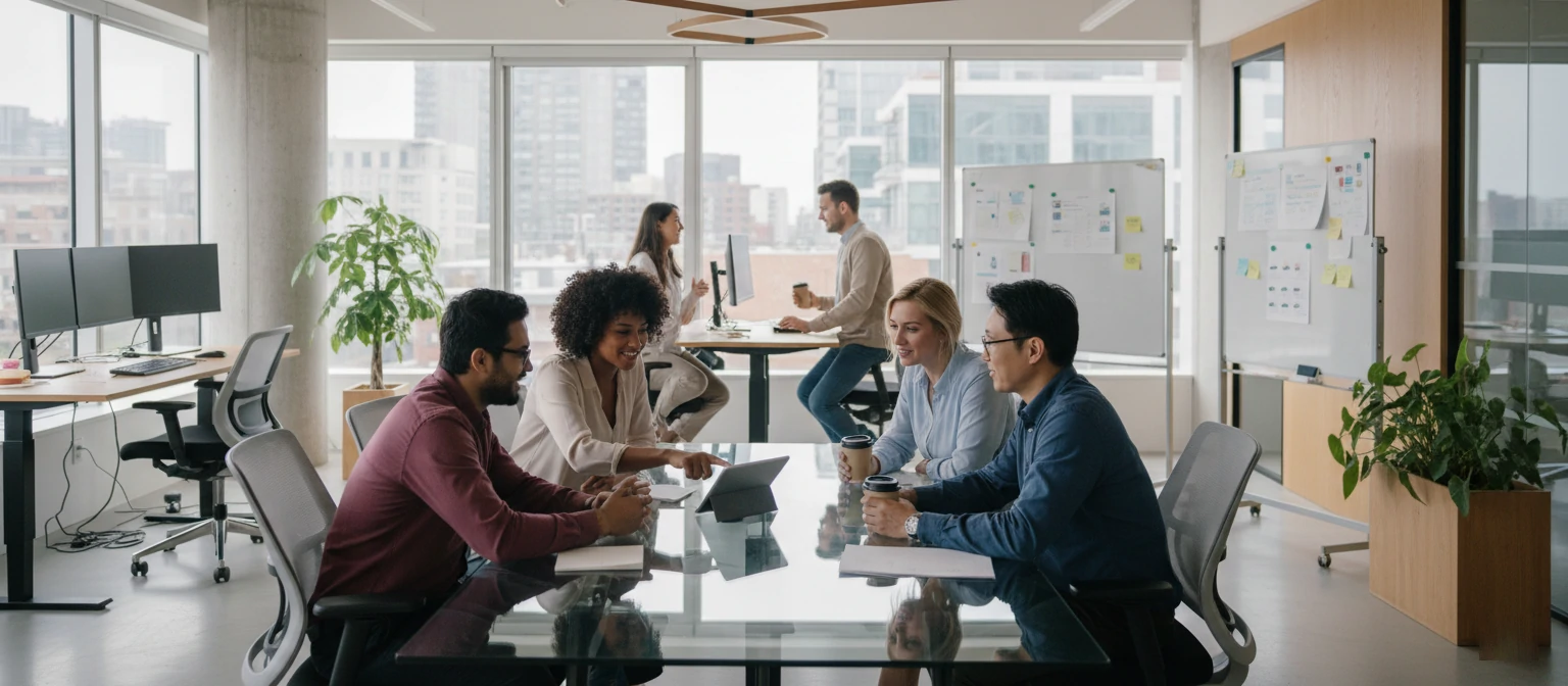 Team collaboration representing employee satisfaction in reputable companies