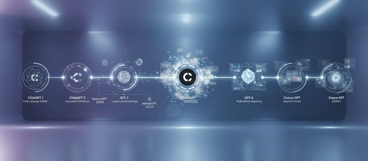 Timeline showing the evolution of ChatGPT versions