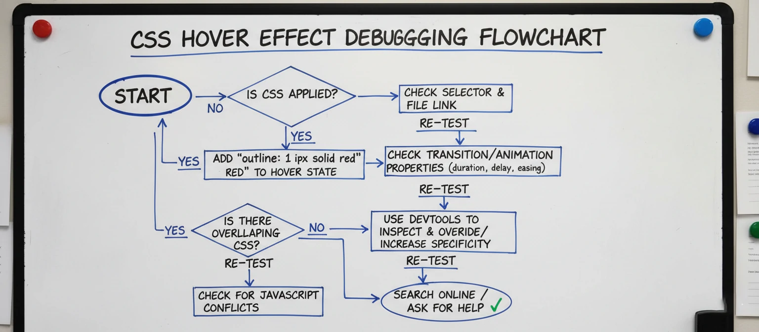 Troubleshooting flowchart for CSS hover effect problems