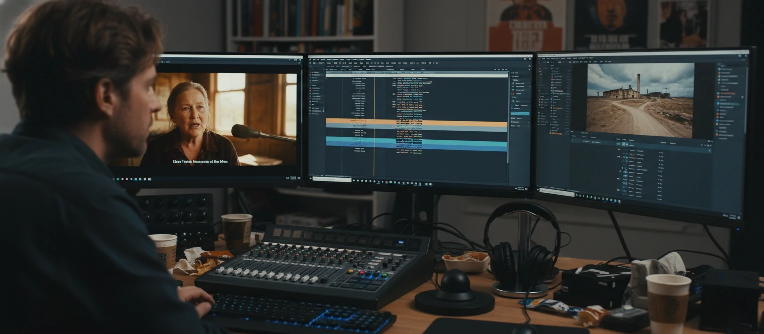 Video editor working on documentary footage