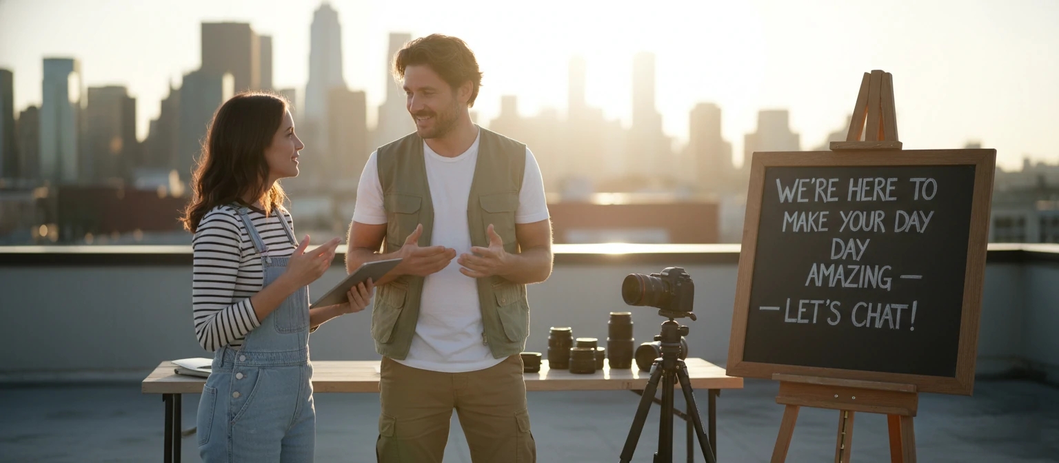 Videographer giving tips to client