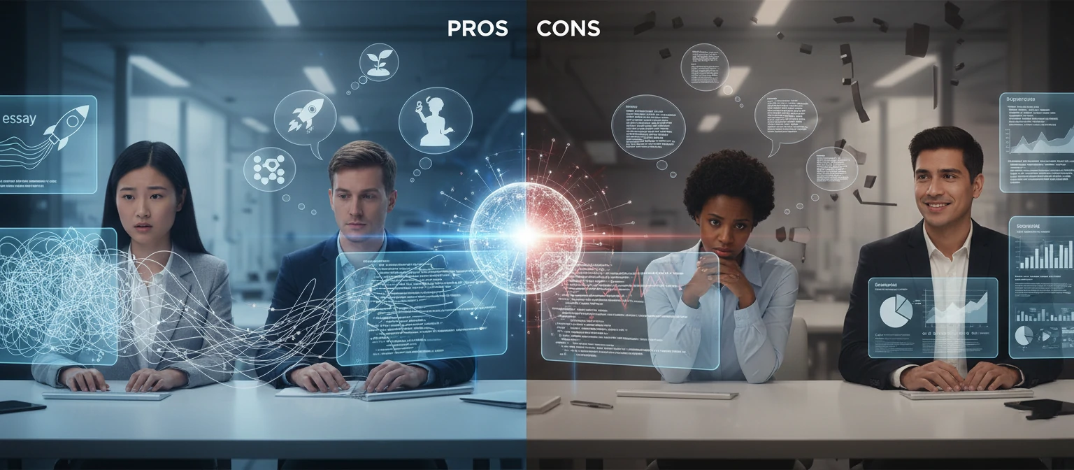 Visual balance showing pros and cons of ChatGPT
