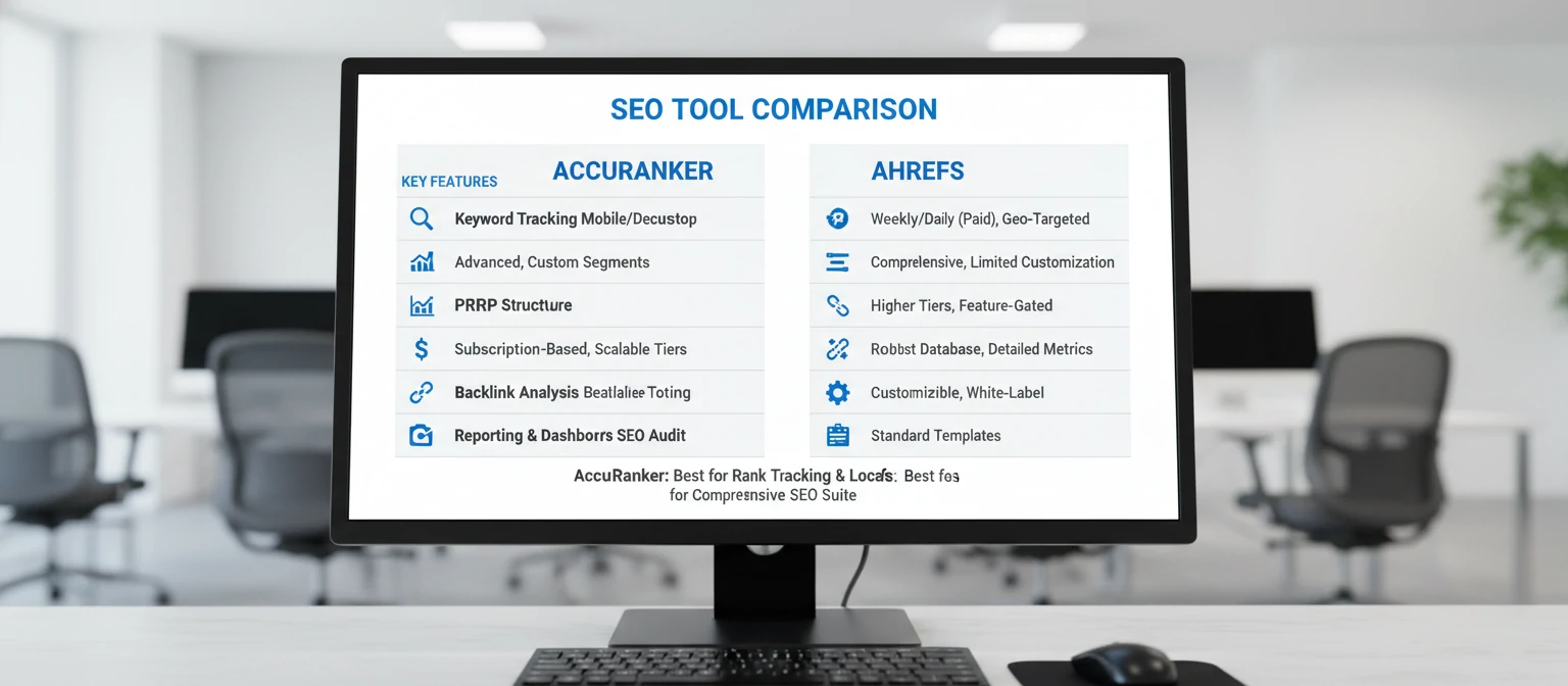 Visual chart comparing key features of AccuRanker and Ahrefs