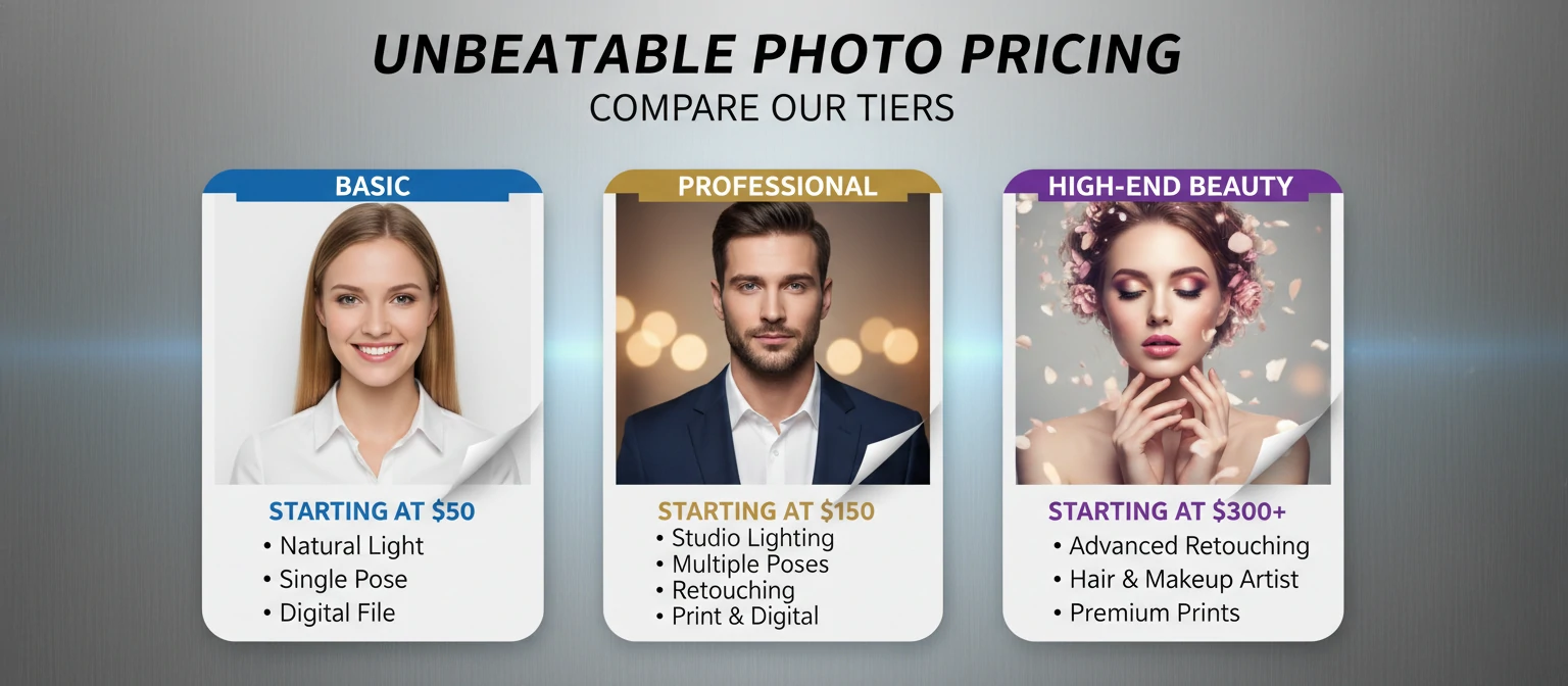 Visual pricing comparison chart showing the three tiers with example