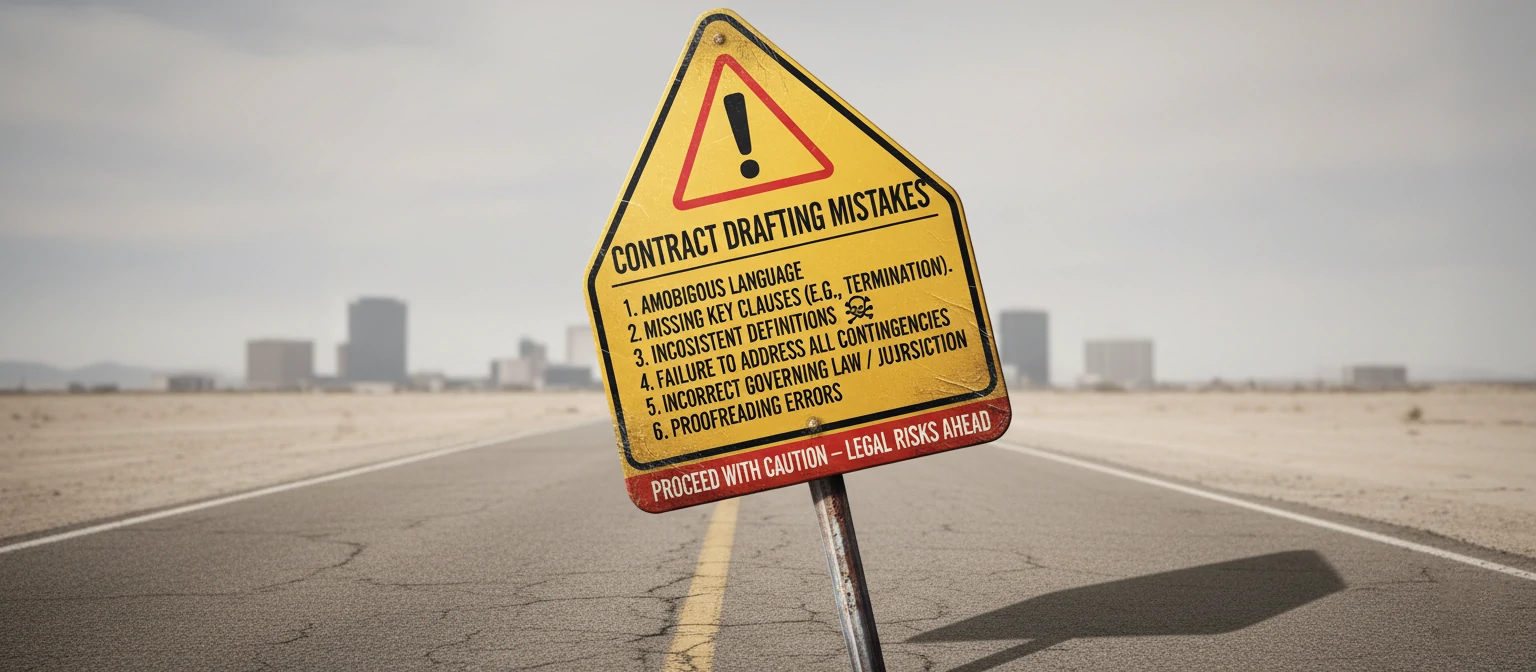 Warning sign highlighting common contract drafting mistakes