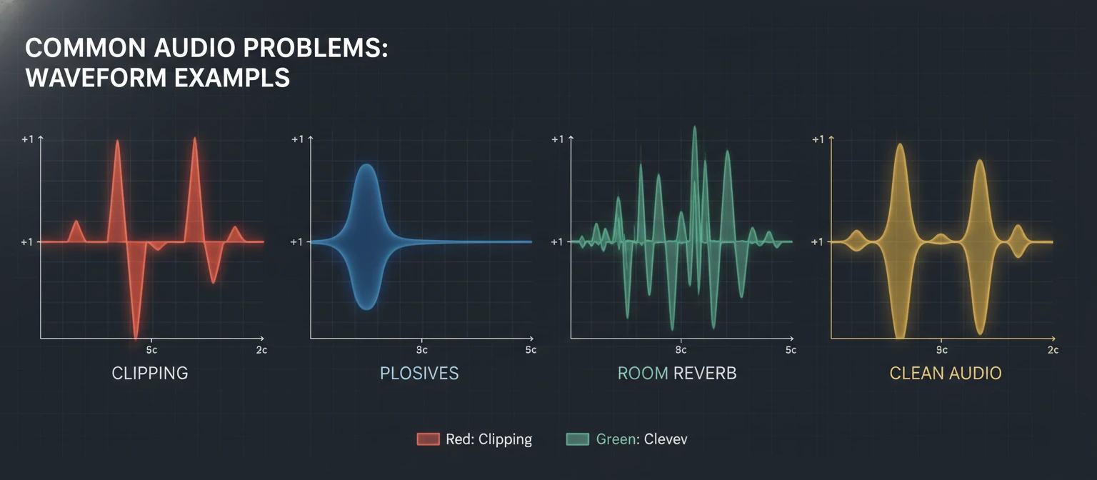 Waveform examples showing common audio problems