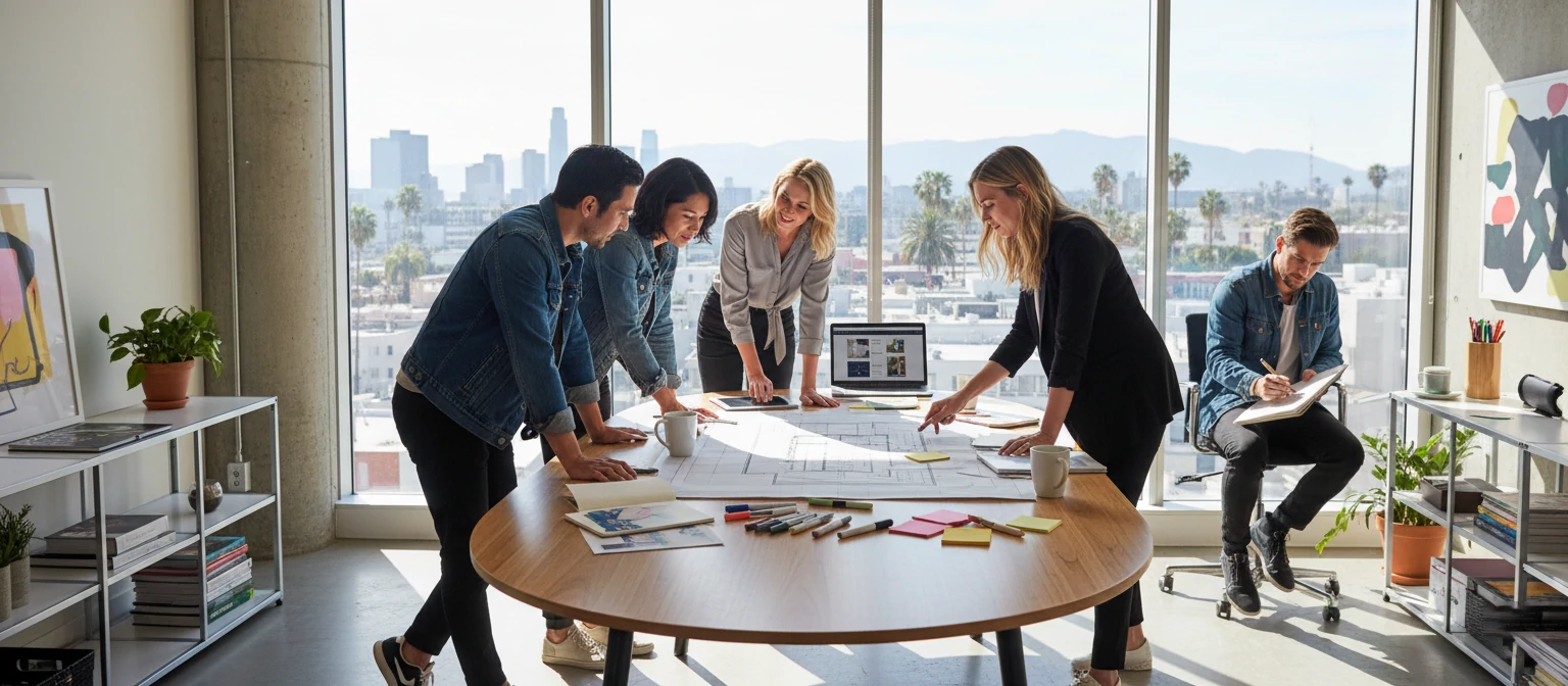Web design team collaboration meeting in Los Angeles creative agency