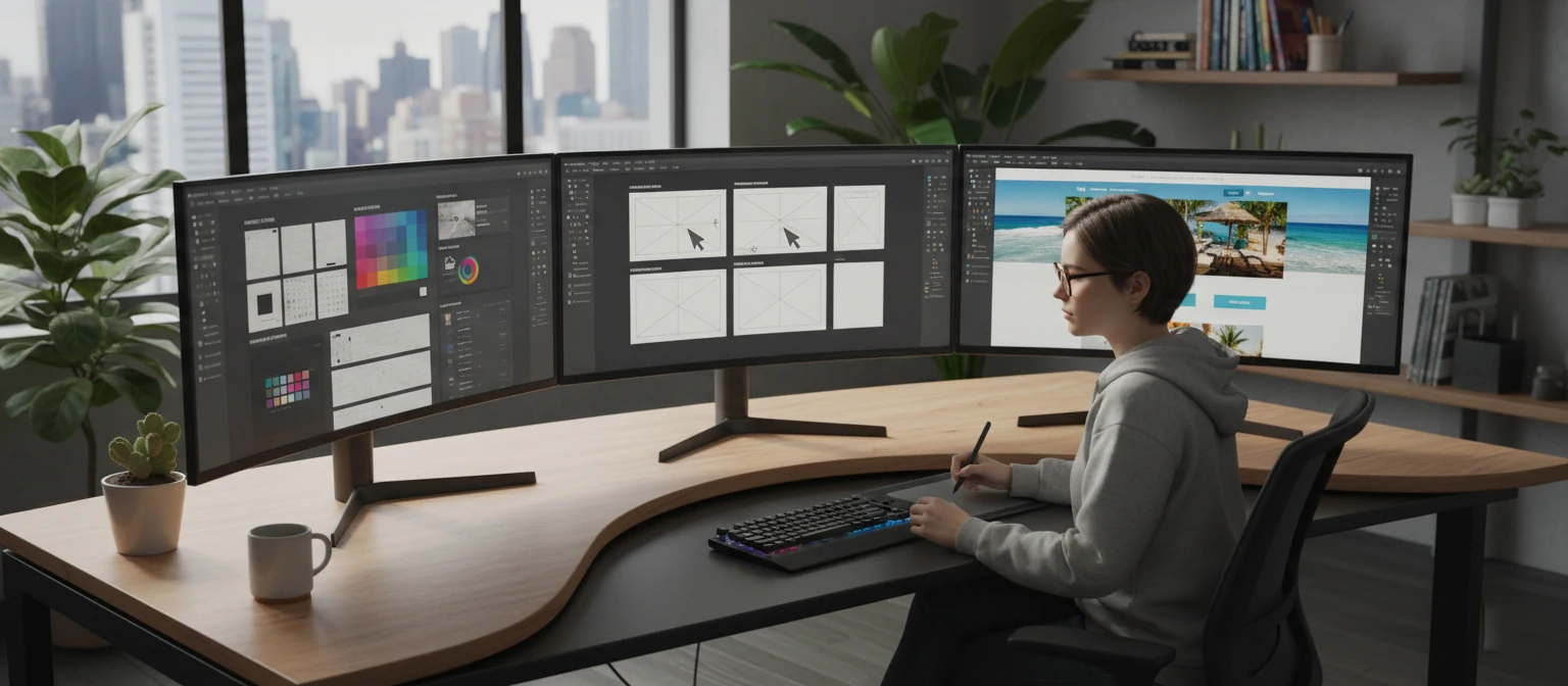 Web designer creating website layouts and user interface designs