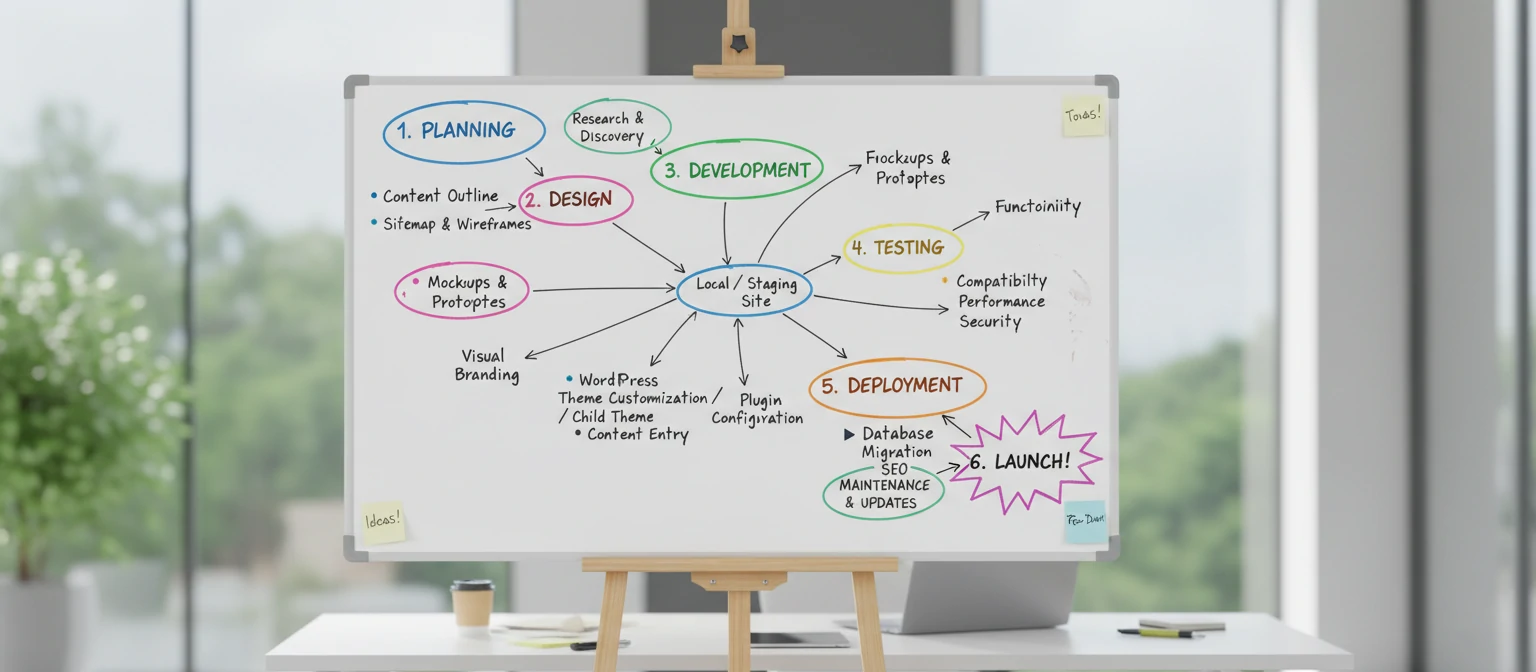 WordPress website development process flowchart