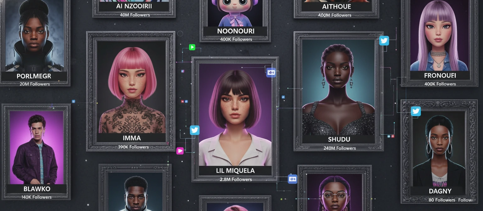 A collage featuring the most famous AI influencers