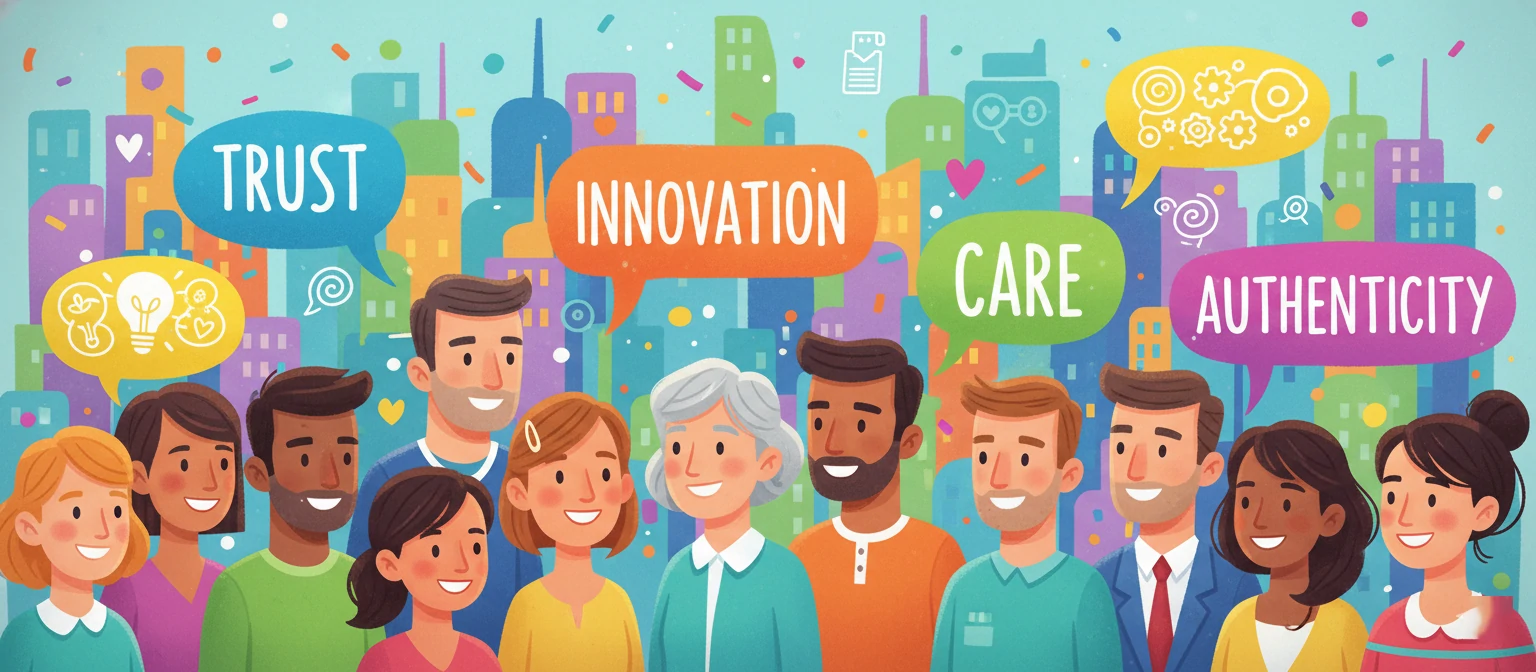 A vibrant illustration of diverse people engaged in animated conversations