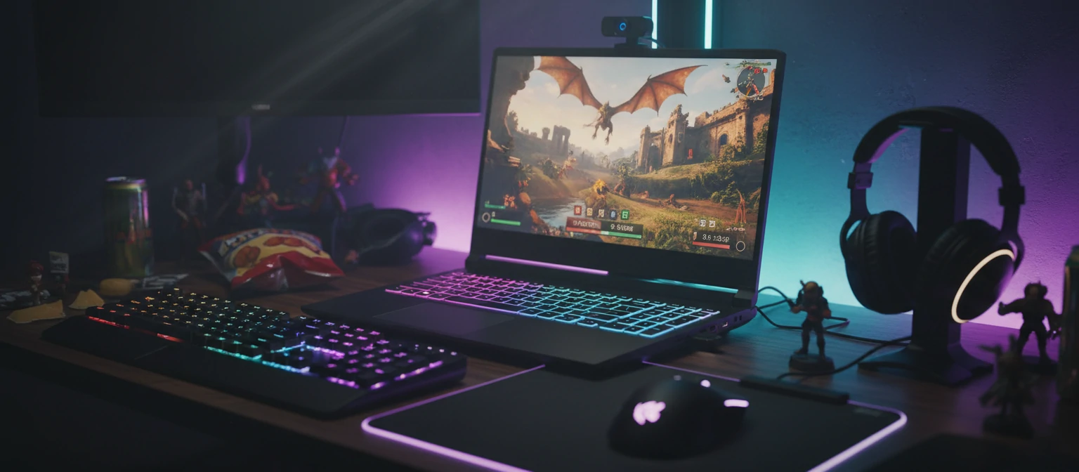 Action shot of a gaming laptop in use