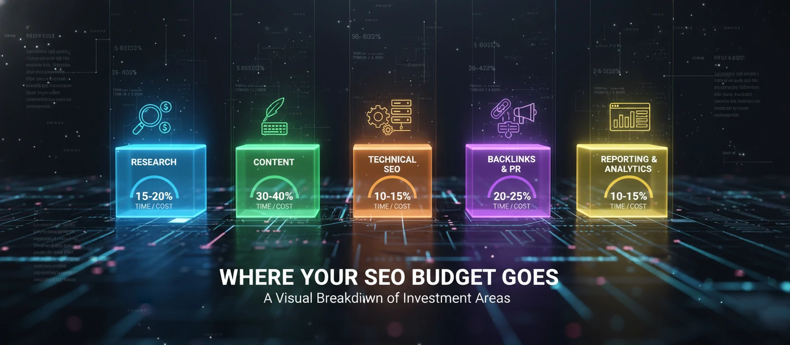 An infographic showing the components of SEO work