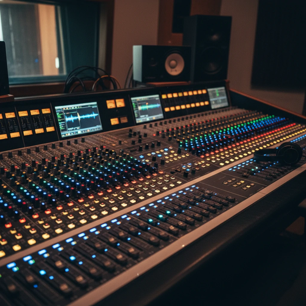 Audio mixing console with colorful lights