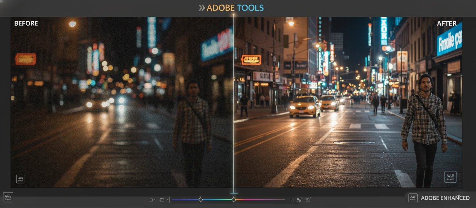 Before-after split-screen comparison showing enhanced video
