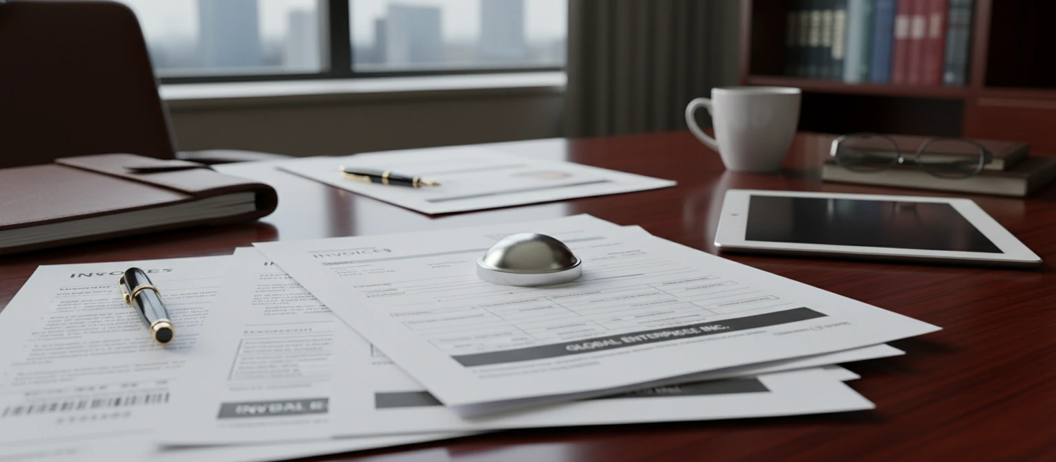 Business documents and invoice paperwork on professional desk