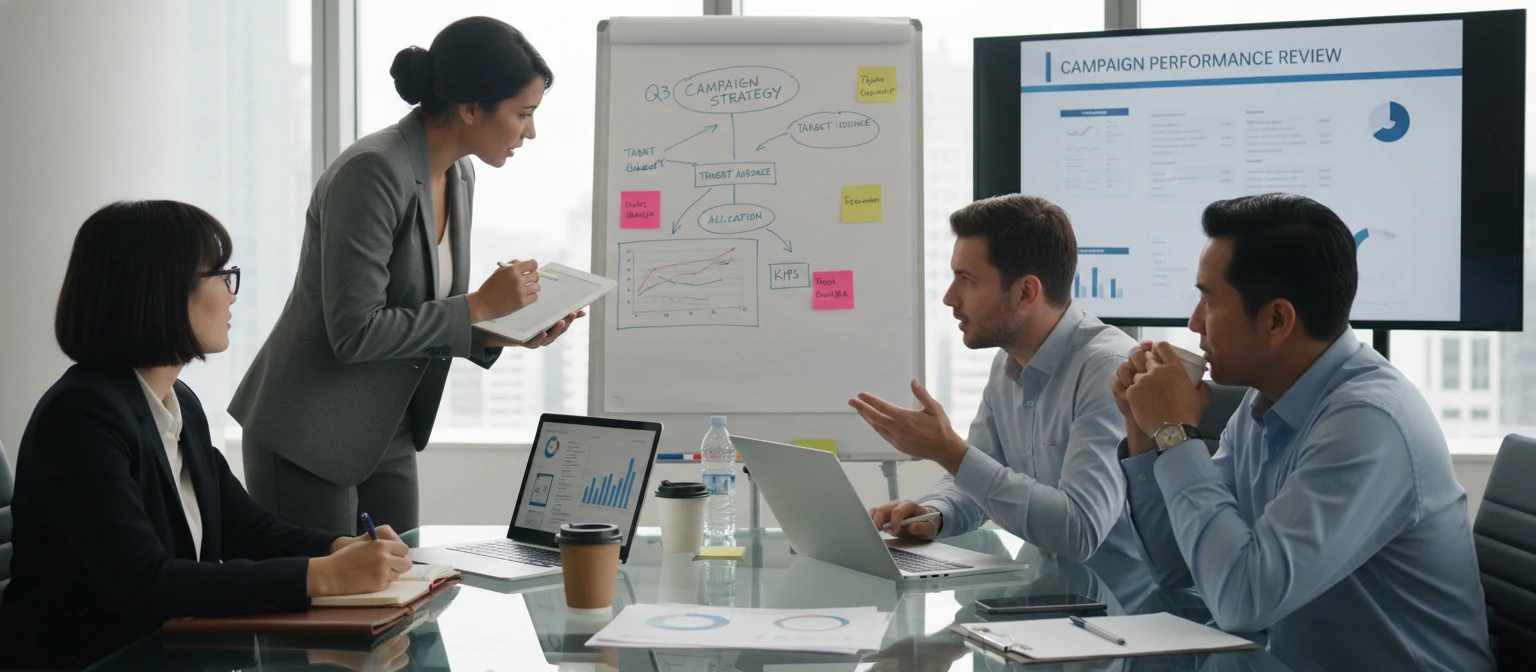 Business professionals reviewing campaign strategy
