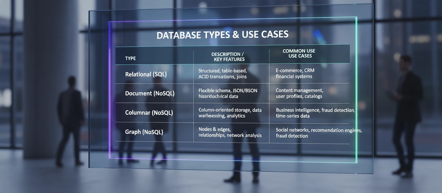 Chart comparing different database types and their use cases