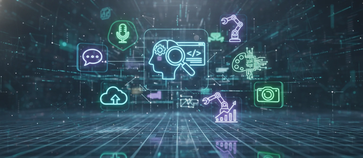 Collage of AI tool icons representing different categories