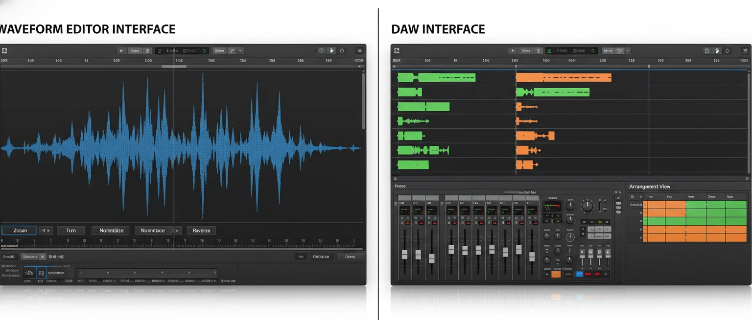 Comparison diagram showing waveform editor interface