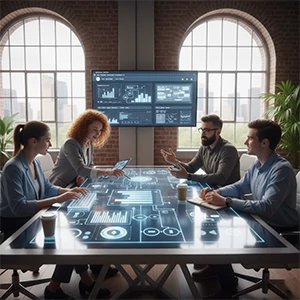 Creative team collaborating on digital marketing strategy