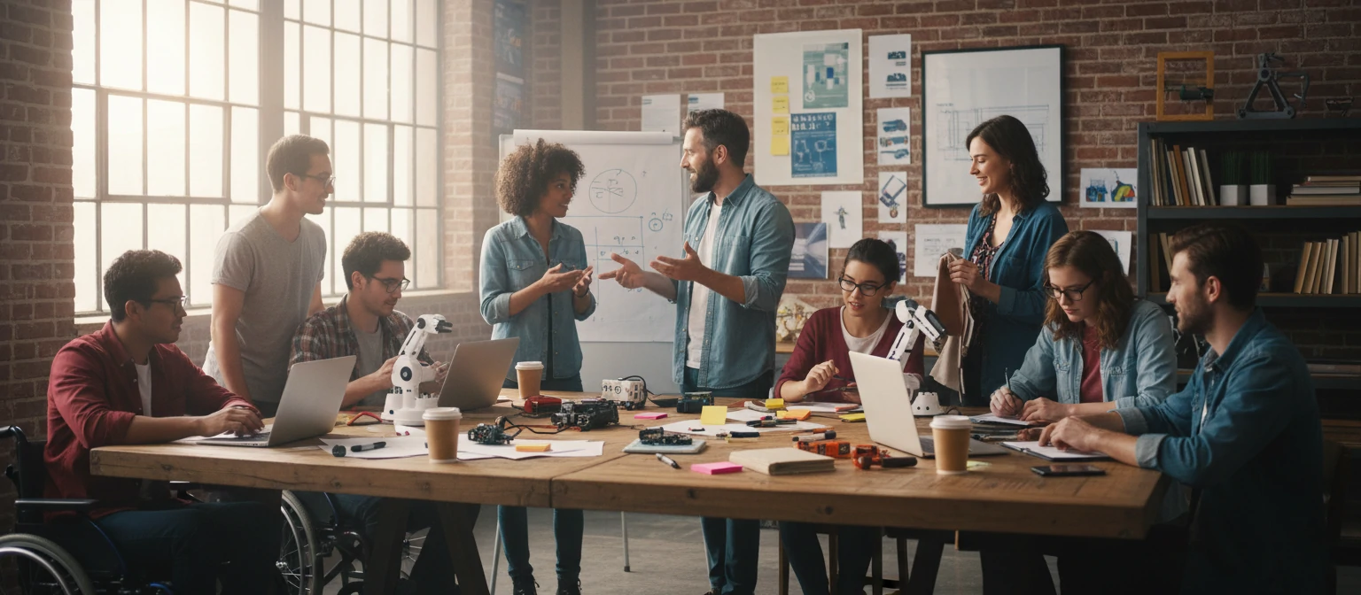 Creative workshop with diverse team collaborating