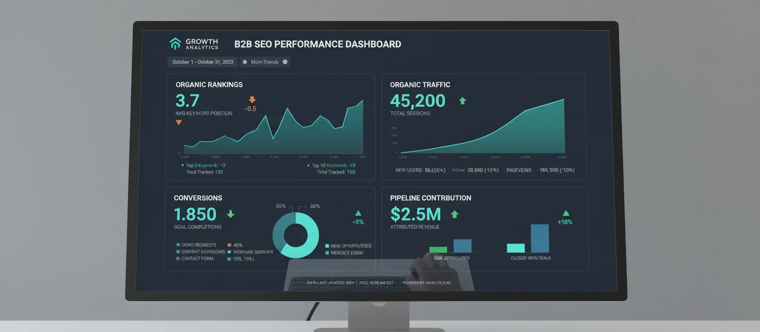 Dashboard Screenshot B2B SEO reporting dashboard showing rankings