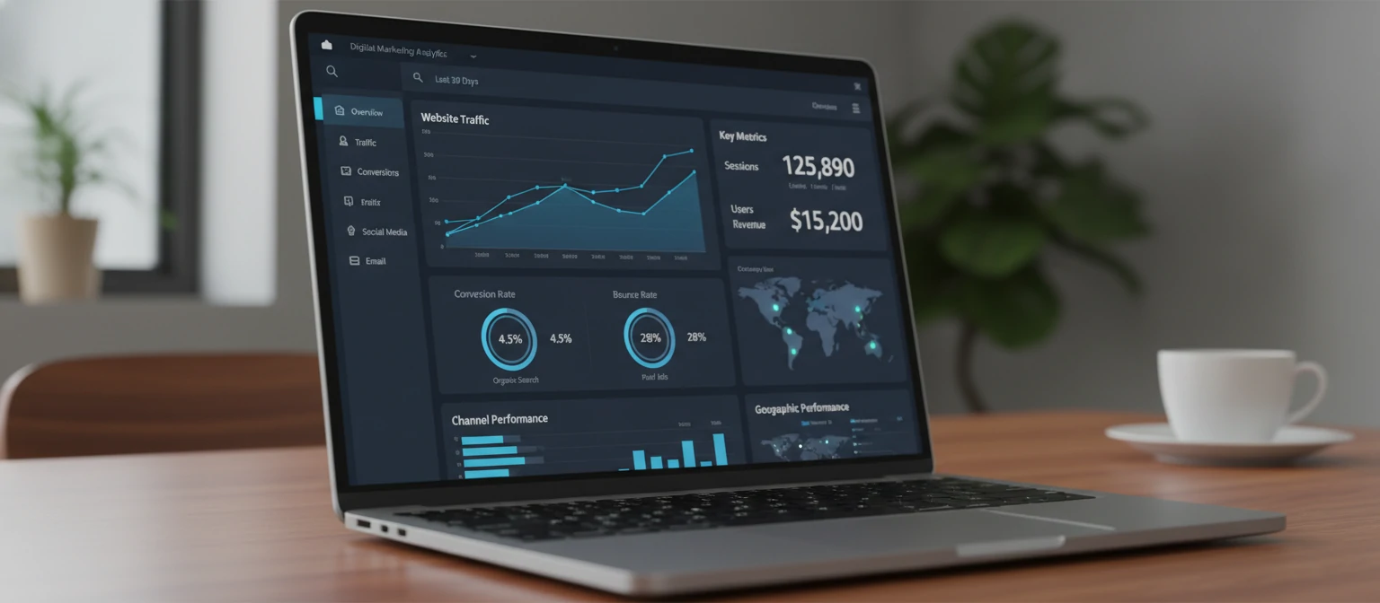 Digital marketing analytics dashboard on laptop screen