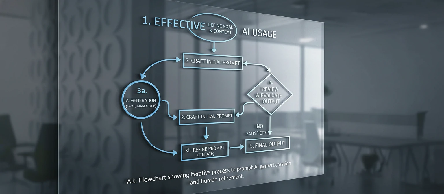 Flowchart showing iterative process of prompt creation, AI generation, and human refinement